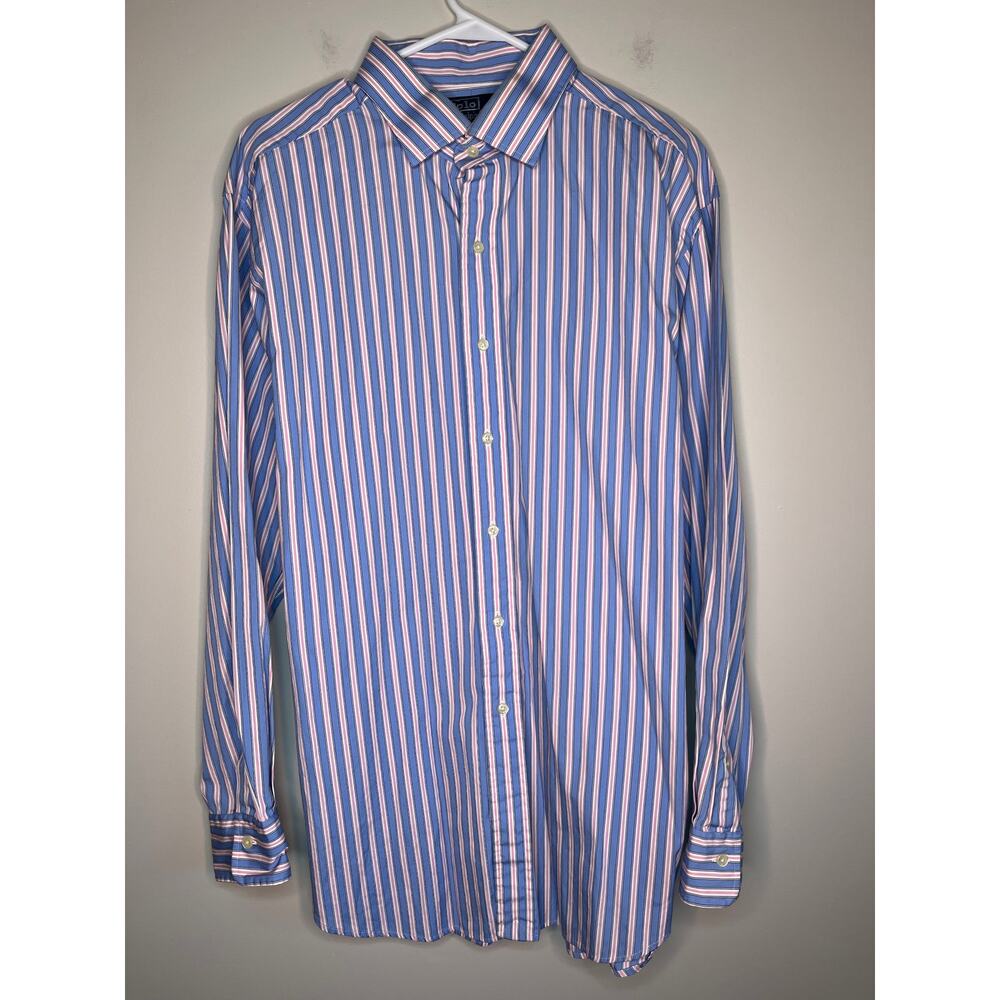 2000s Polo Ralph Lauren Regent Pink Blue Pinstripe Prep Twee Old Money Shirt XL